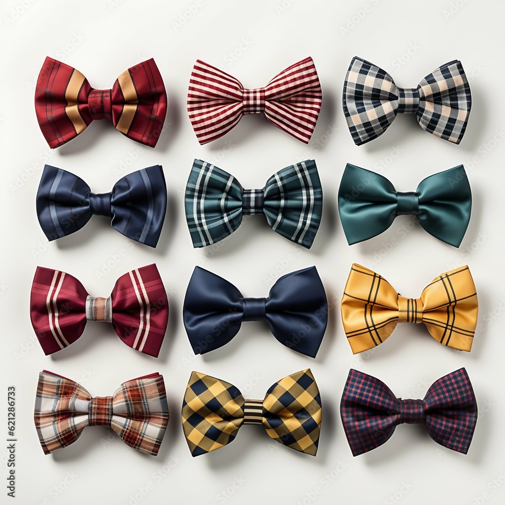Collection of Men Bow Ties Isolated on White Background. Generative ai Collection of Men Bow Ties Isolated on White Background. Generative ai