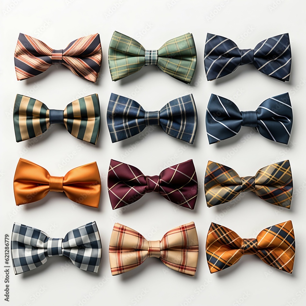 Collection of Men Bow Ties Isolated on White Background. Generative ai Collection of Men Bow Ties Isolated on White Background. Generative ai