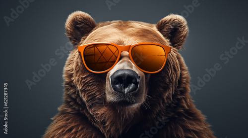 Urso elegante usando óculos escuros procurando algo para comer