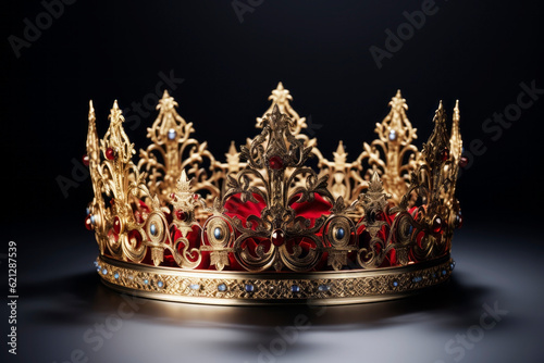 Beautiful royal crown on a dark background. Generative AI