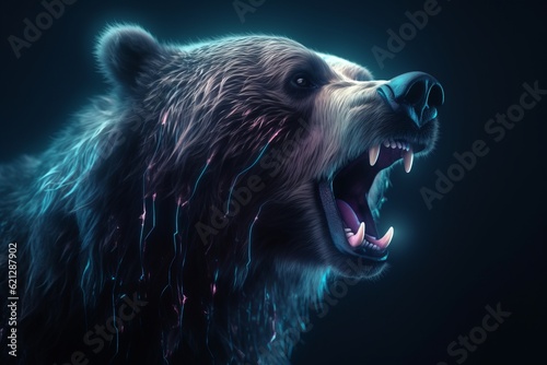 Cyber Grizzly: A Powerful and Futuristic Bear in Luminous Cyberpunk Style Generative AI