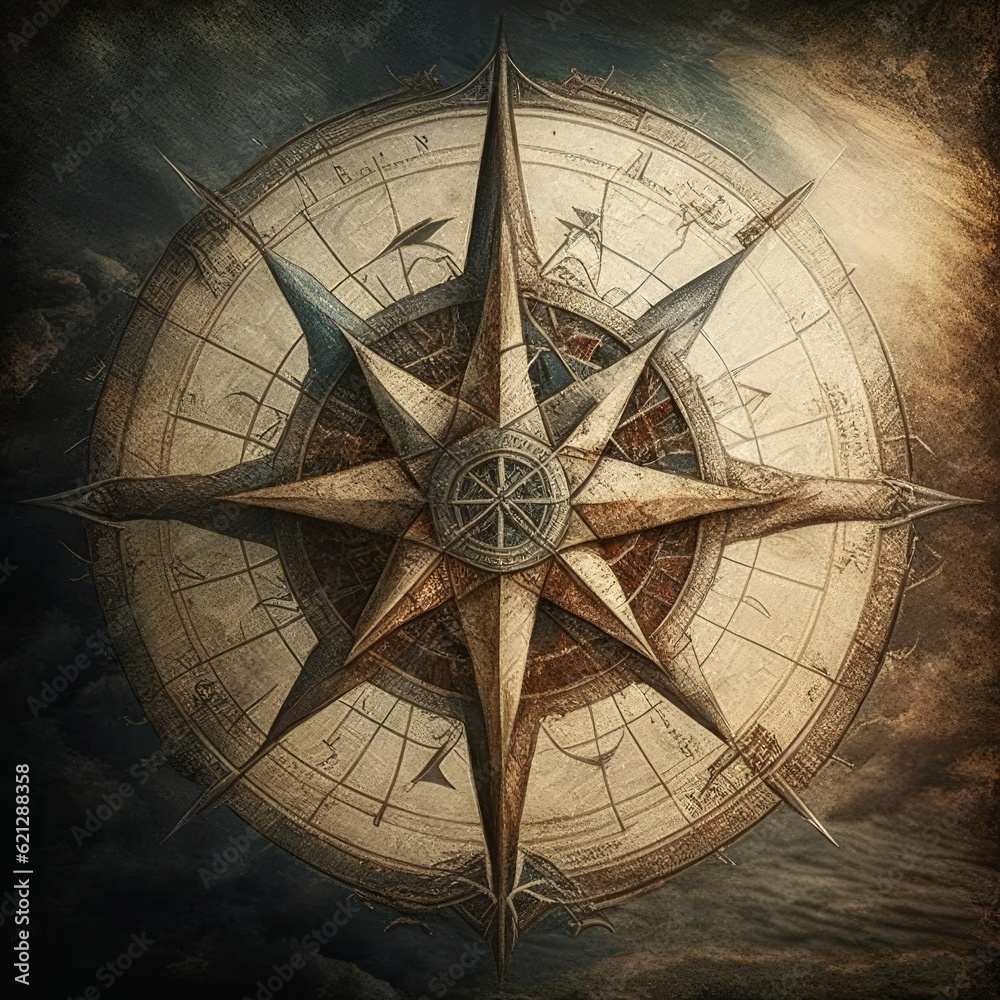 Wind rose sign on a circle.