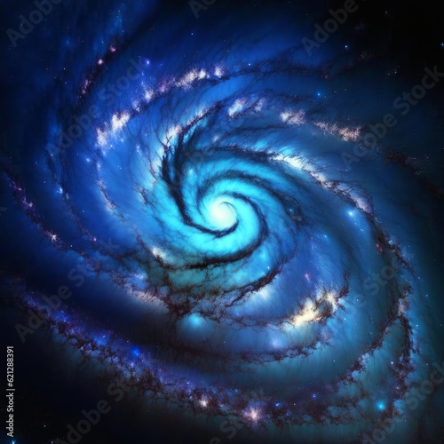 Spiral blue galaxy in space.