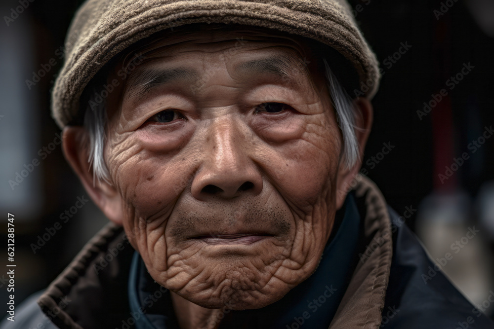 Closeup outdoor portrait of a mature Asian man, exuding confidence and wisdom with a serene expression. Closeup outdoor portrait of a mature Asian man, exuding confidence and wisdom with a serene expression.
