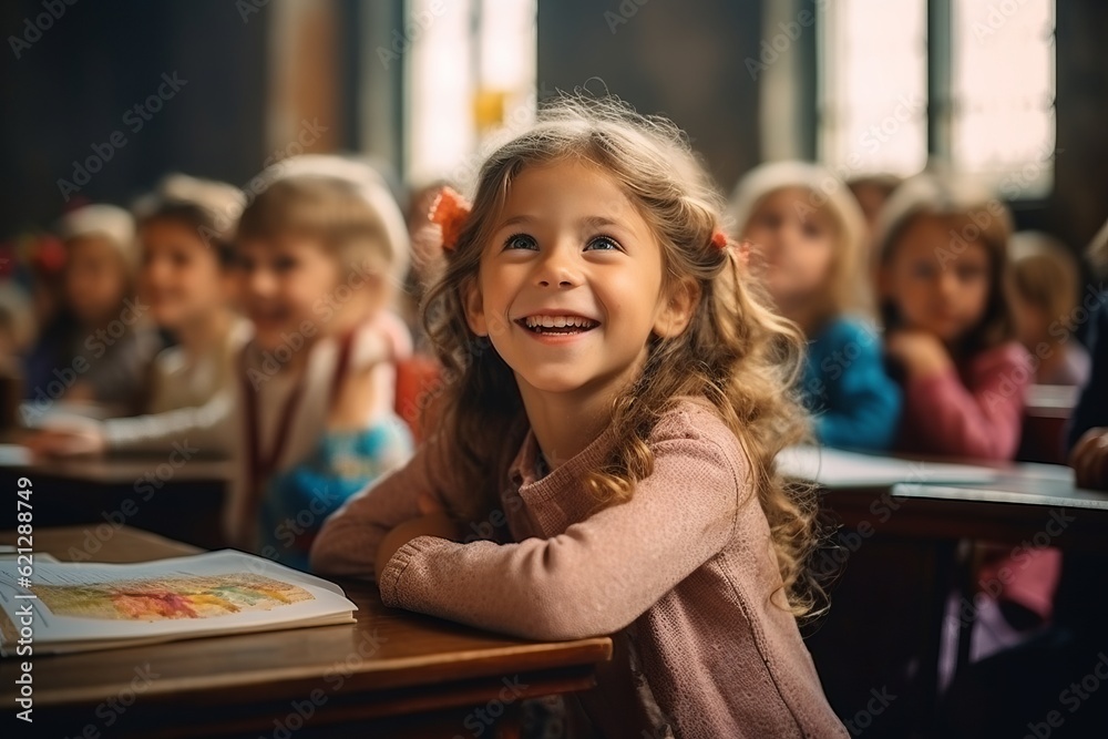 children are sitting at desks in the classroom at school. back to school generative ai.