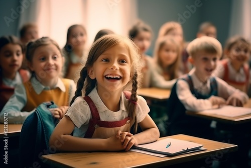 children are sitting at desks in the classroom at school. back to school generative ai.