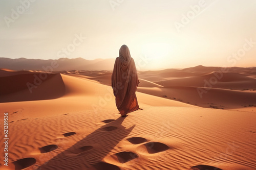 Woman in black walking in the hot desert of Qatar © helen_f