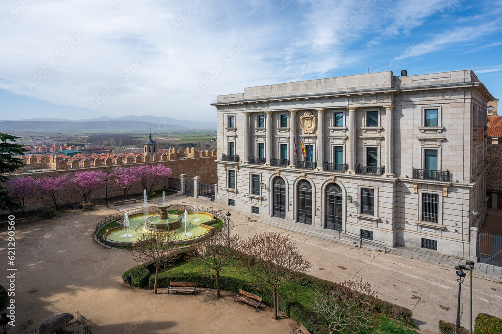 Aerial view of Plaza Adolfo Suarez Square with Economy and Finance Department Building - Avila, Spain
