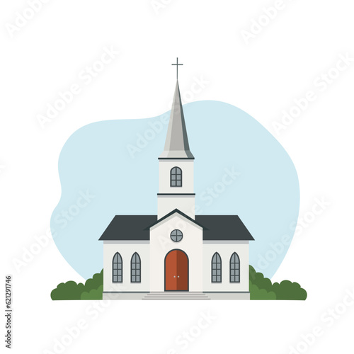 Church building isolated on white background. Catholic church architecture. Vector stock