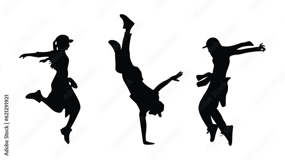 Hip Hop Dancing People Silhouettes