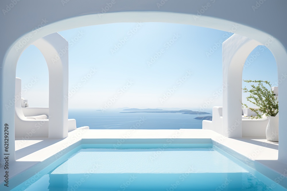 a Professional Shot of a Luxury and Modern Mansion in Greece near the Sea. Generative AI. a Professional Shot of a Luxury and Modern Mansion in Greece near the Sea. Generative AI.