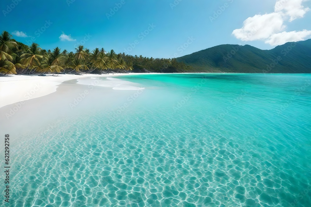 beach with water and blue sky wallpaper and background generated by AI
