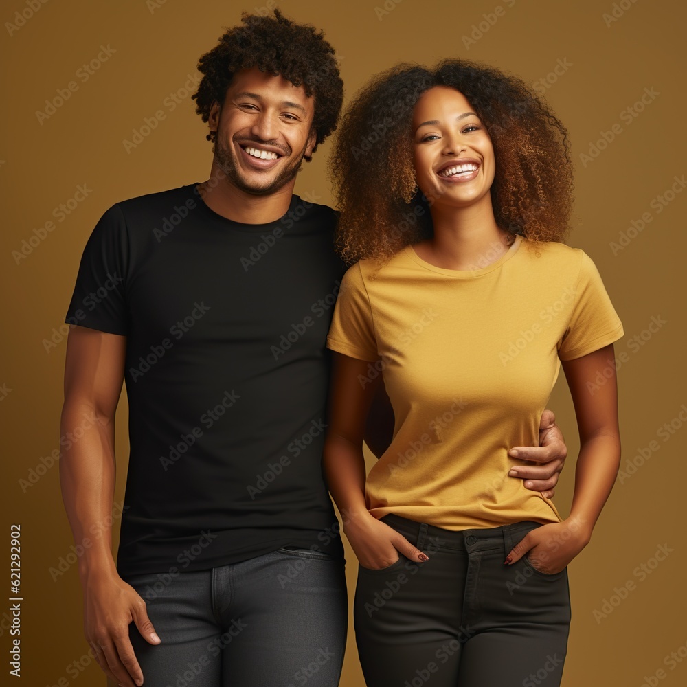 Fototapeta premium Illustration of a fashion portrait with plain t-shirt mockup, AI Generated