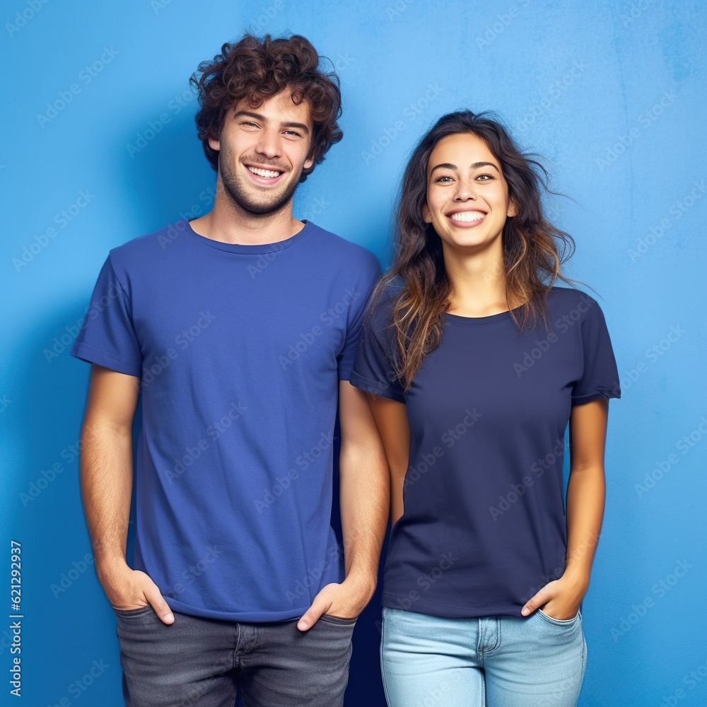 Illustration of a fashion portrait with plain t-shirt mockup, AI Generated Illustration of a fashion portrait with plain t-shirt mockup, AI Generated
