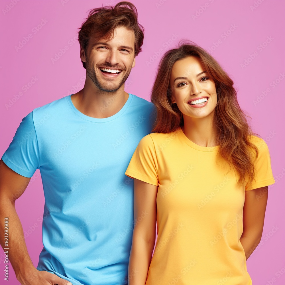 Illustration of a fashion portrait with plain t-shirt mockup, AI Generated Illustration of a fashion portrait with plain t-shirt mockup, AI Generated