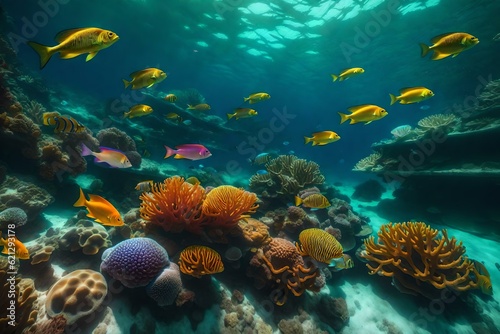 coral reef and fish wallpaper and background generated by AI