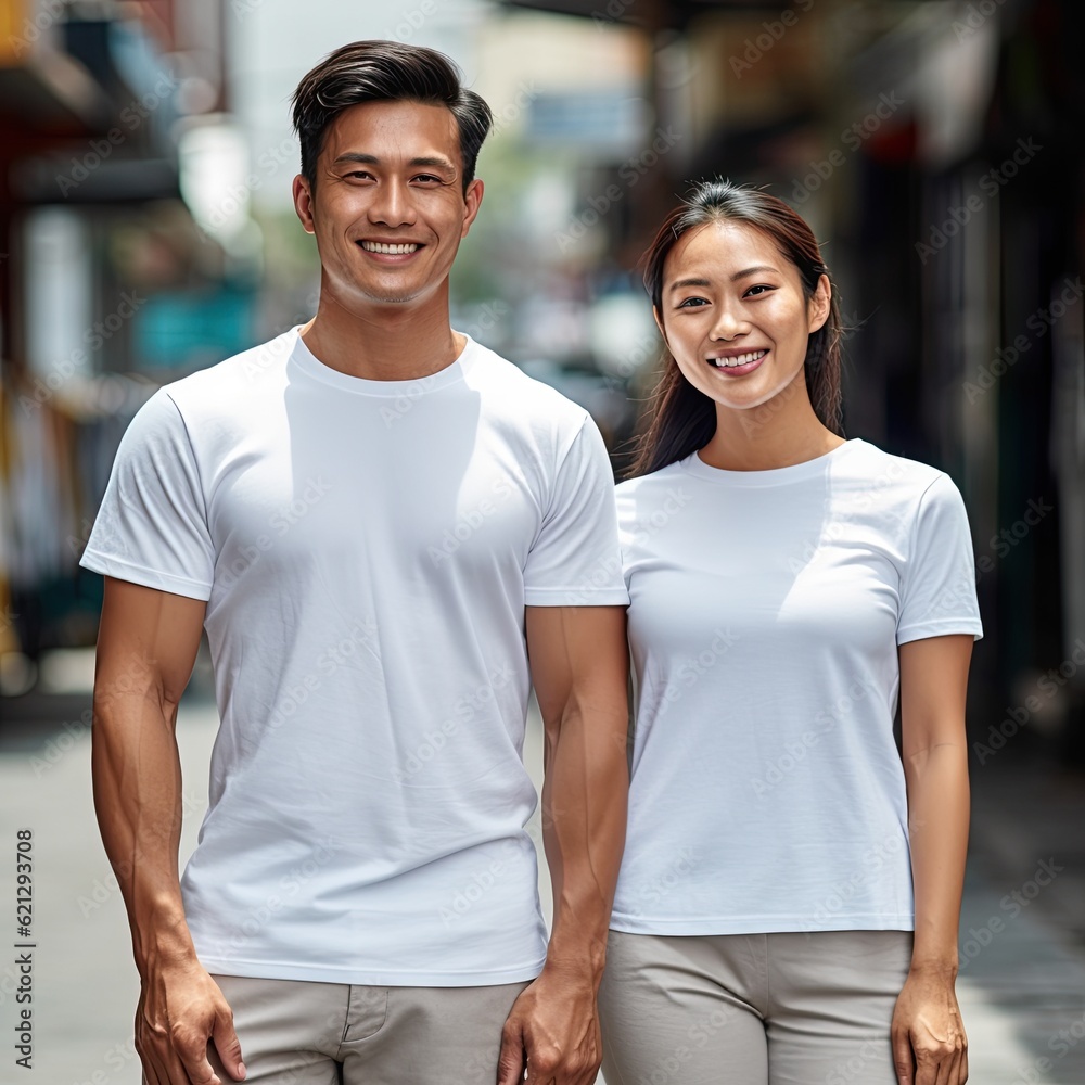 Illustration of a fashion portrait with plain t-shirt mockup, AI Generated Illustration of a fashion portrait with plain t-shirt mockup, AI Generated