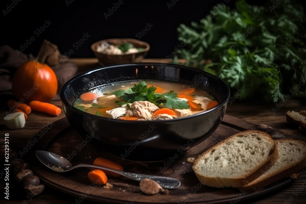 Meat soup with spicy herbs, AI Generated Meat soup with spicy herbs, AI Generated