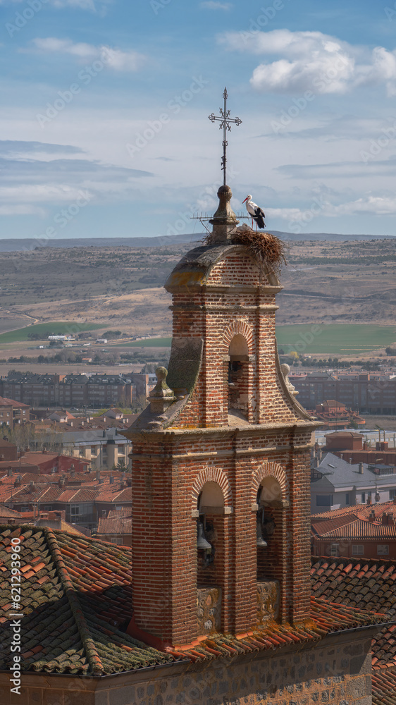 Stork Nest on top of Convent of Nuestra Senora de Gracia Bell Tower - Avila, Spain