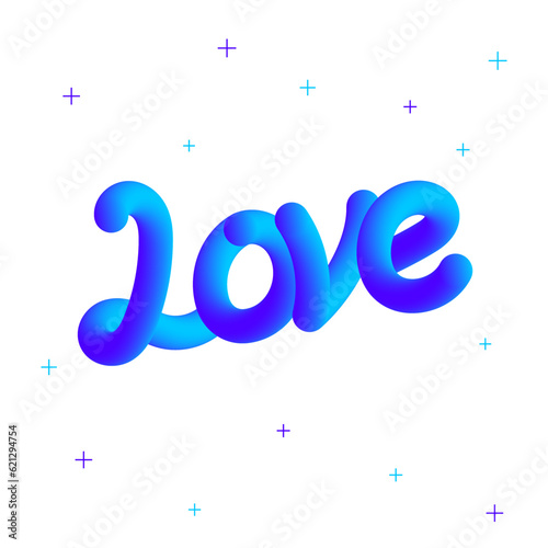 Lettering Love. Bright 3D letters on a white background. Valentine s Day card. Vector illustration.