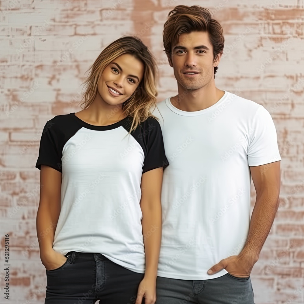 Illustration of a fashion portrait with plain t-shirt mockup, AI Generated Illustration of a fashion portrait with plain t-shirt mockup, AI Generated