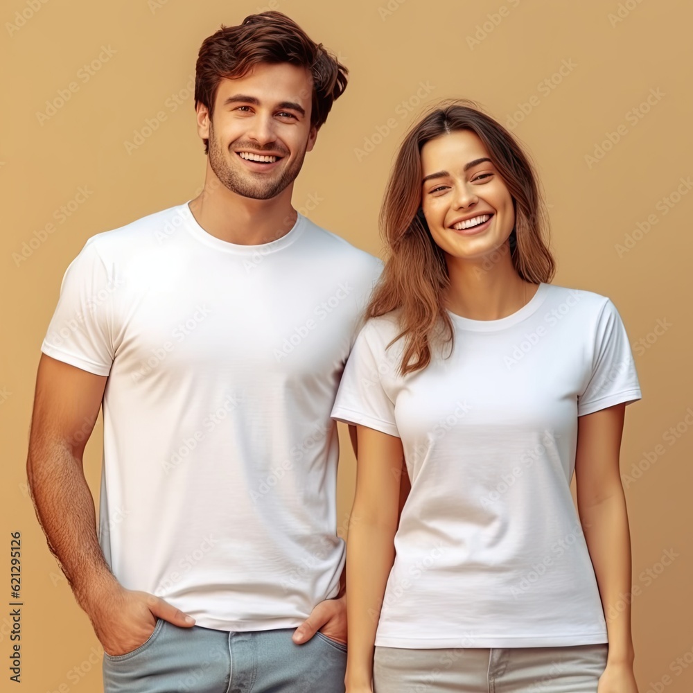 Illustration of a fashion portrait with plain t-shirt mockup, AI Generated Illustration of a fashion portrait with plain t-shirt mockup, AI Generated