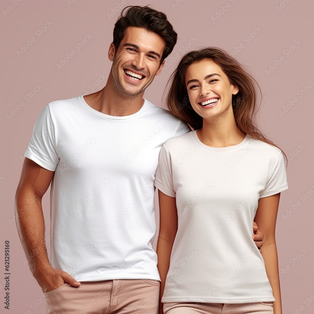 Illustration of a fashion portrait with plain t-shirt mockup, AI Generated