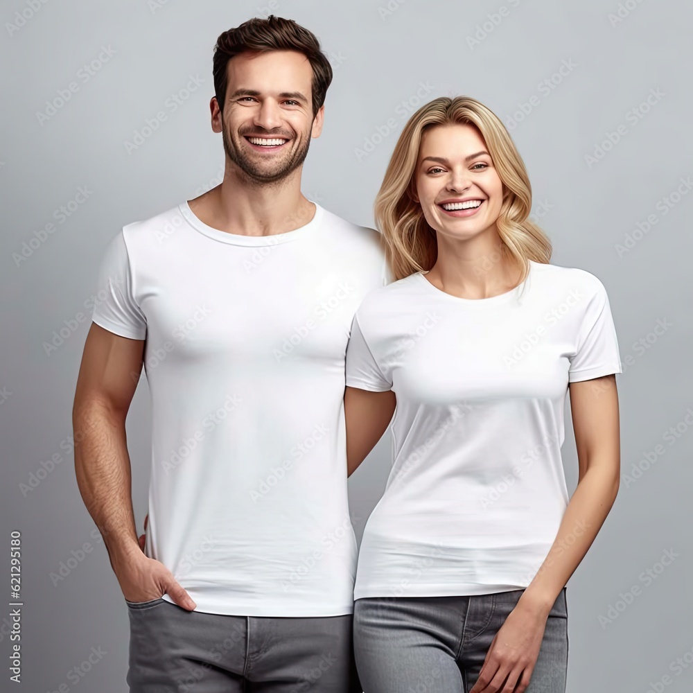 Illustration of a fashion portrait with plain t-shirt mockup, AI Generated Illustration of a fashion portrait with plain t-shirt mockup, AI Generated