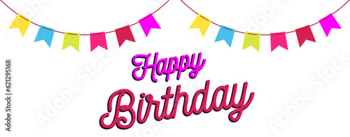 Happy birthday handwritten lettering or typography concept isolated on transparent backgound.