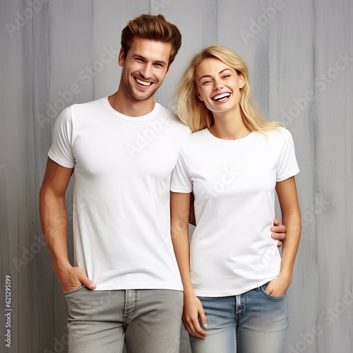 Illustration of a fashion portrait with plain t-shirt mockup, AI Generated