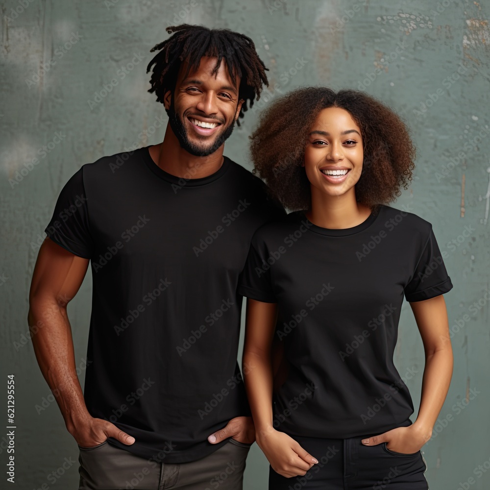 Fototapeta premium Illustration of a fashion portrait with plain t-shirt mockup, AI Generated