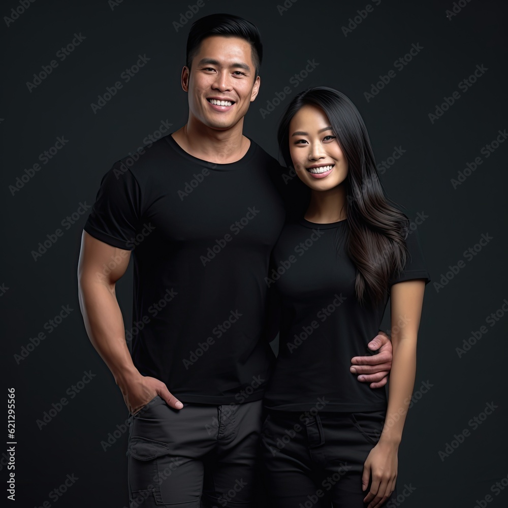 Fototapeta premium Illustration of a fashion portrait with plain t-shirt mockup, AI Generated