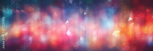 Abstract multicolored defocused background of colorful glowing lights in soft focus. Blur backdrop with lozenge elements and streaks and copy space. Generative AI