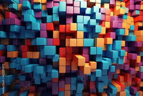 Abstract 3D background with pattern in colors and geometric shapes cubes multicolored figures with copy space. Generative AI