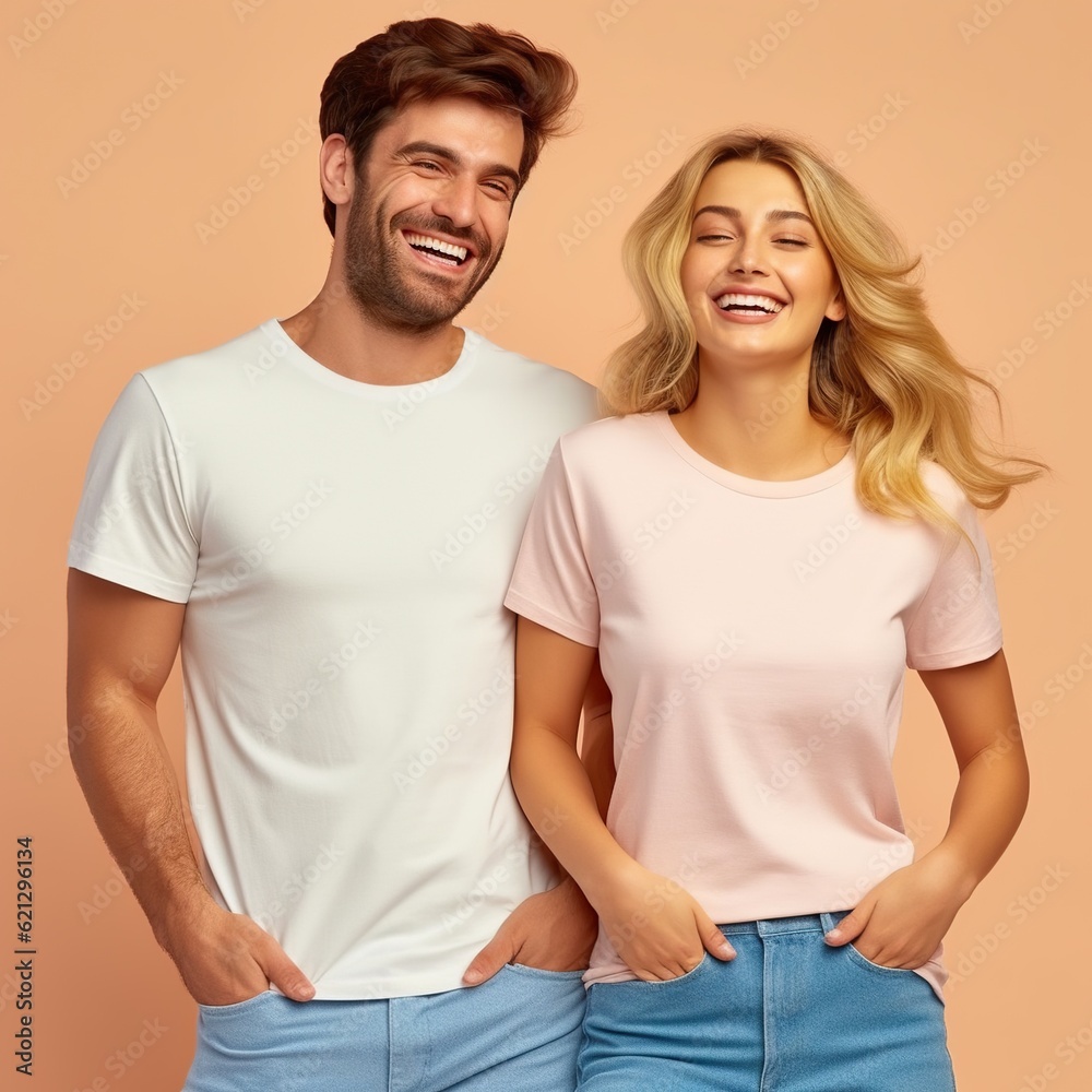 Illustration of a fashion portrait with plain t-shirt mockup, AI Generated Illustration of a fashion portrait with plain t-shirt mockup, AI Generated