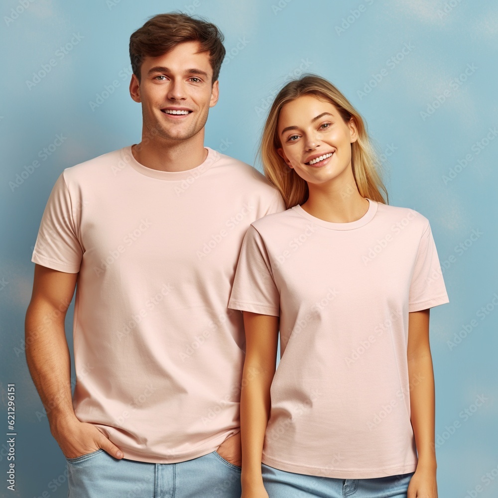 Illustration of a fashion portrait with plain t-shirt mockup, AI Generated Illustration of a fashion portrait with plain t-shirt mockup, AI Generated