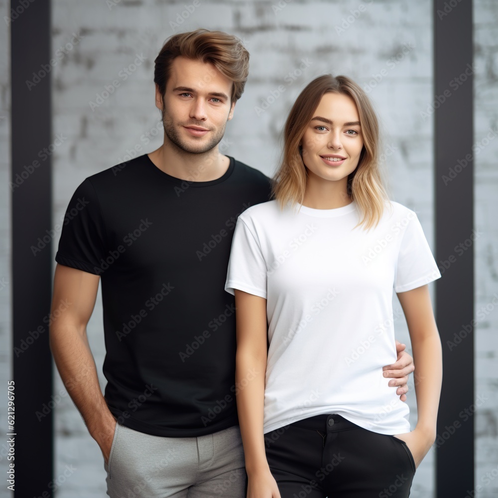 Illustration of a fashion portrait with plain t-shirt mockup, AI Generated Illustration of a fashion portrait with plain t-shirt mockup, AI Generated