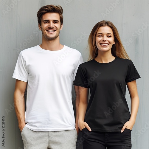 Illustration of a fashion portrait with plain t-shirt mockup, AI Generated