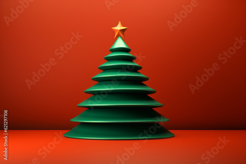 Wallpaper Mural Christmas tree. Minimalistic style. Simple Christmas background. Xmas border. Green and red color.  AI generated Torontodigital.ca
