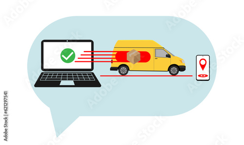 Making and confirming the delivery of something or ordering goods with subsequent delivery to the client, using a notebook & smartphone  