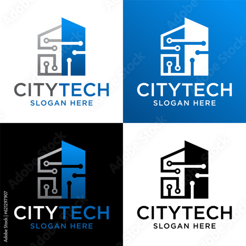 smart technology residential city logo design vector template