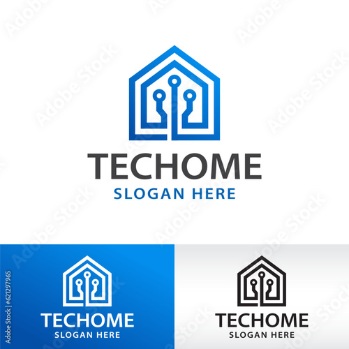 house smart technology logo design vector template