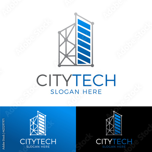 smart technology residential city logo design vector template