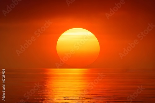 海に沈む真っ赤に染まる夕方の大きな夕日 © sky studio