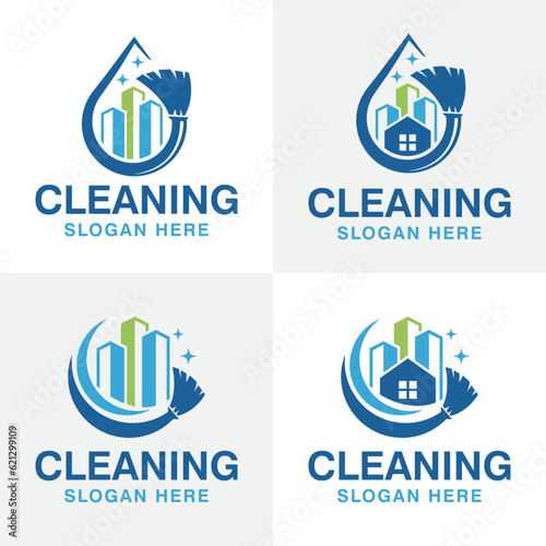 collection house residential commercial cleaning logo design vector icon symbol template