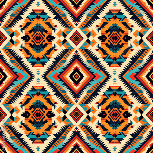 Tribal vector ornament. Seamless African pattern. Ethnic carpet with chevrons. Aztec style. Geometric mosaic on the tile, majolica. Ancient interior. Modern rug. Geo print on textile. Kente Cloth.