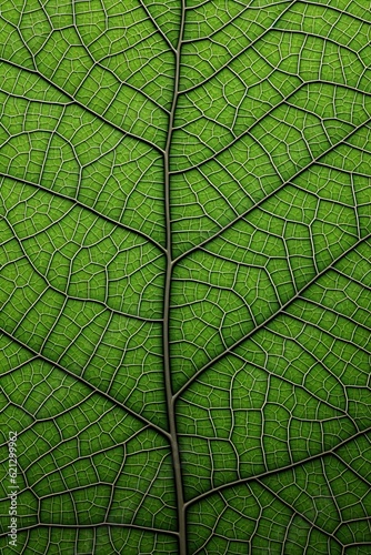 The surface of a green leaf shown up close. (Illustration, Generative AI)
