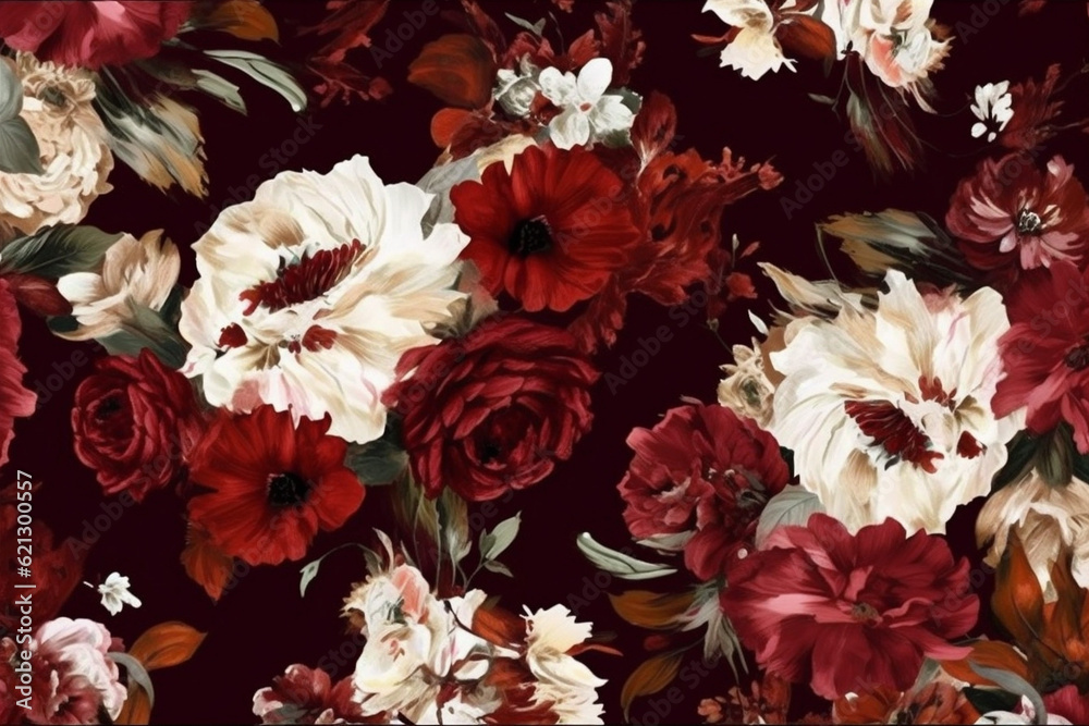 dark wallpaper bouquet background burgundy nature peony flower ornament vintage decoration. Generative AI. dark wallpaper bouquet background burgundy nature peony flower ornament vintage decoration. Generative AI.