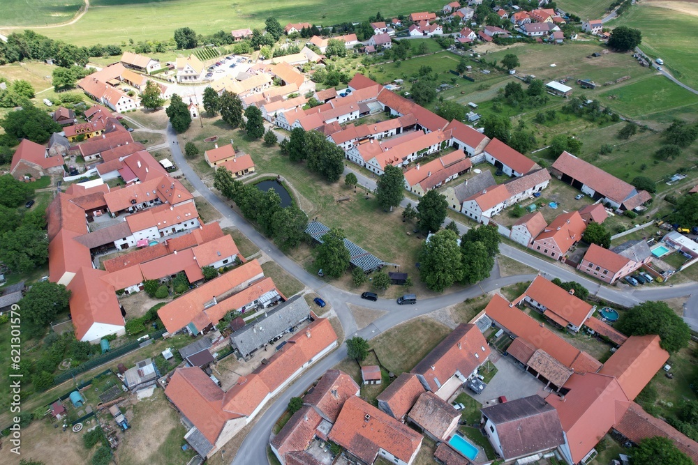Village Holasovice, UNESCO world heritage, Czech republic, Europe,aerial panorama landscape view,Traditional southern Bohemian rural village
