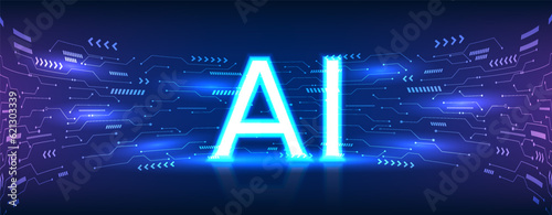 Experience the futuristic world of technology through a vector illustration. Blue tones, AI character, and circuit board elements symbolize the role of artificial intelligence in a connected network.